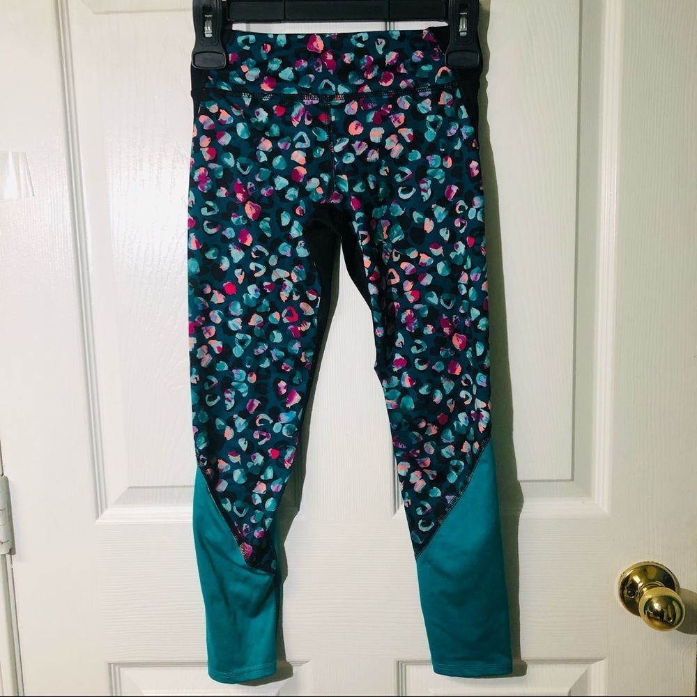 Old navy full length leggings teal water colors girl size m/8 kids